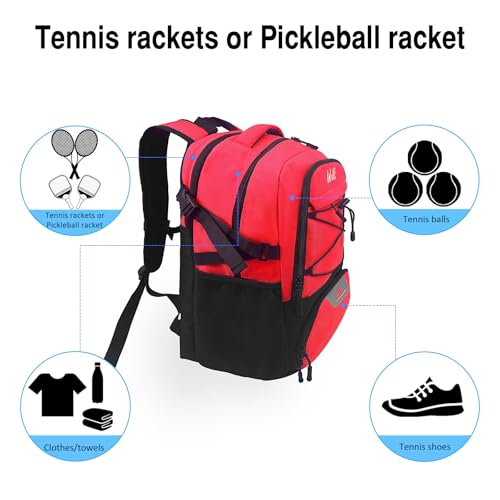 WOLT Tennis Bag - Large Tennis Racket Backpack for Men & Women - Ventilated Shoe Compartment - Holds 2 Rackets - color: Red