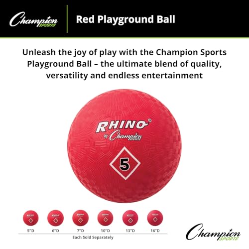Champion Sports Playground Ball – Durable High-Bounce Ball, Sizes 5", 6", 7", 10", 13" & 16" for Gym, Recess & Play - style: 5" Diameter