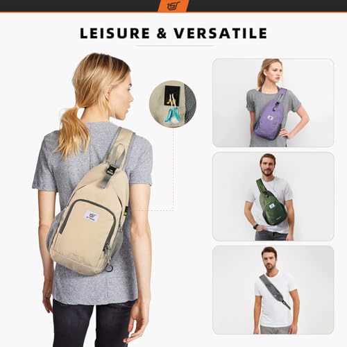 SKYSPER Sling Bag RFID Crossbody Sling Backpack Cross Body Shoulder Bag Travel Hiking Daypack for Women Men(Beige) - color: Beige