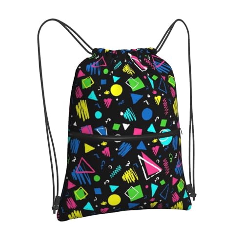 JOOCAR 80s 90s Drawstring Bag Restro Backpack Draw String Bags Waterproof Lightweight Sports Gym Beach Sackpack Zipper Pocket for Men Women - color: B12