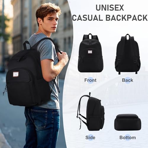 Kasqo School Backpack,Water Resistant Middle High School Bookbag for Teens Girls Boys School Bag Casual Women Men Daypack for Travel College Black - color: Black