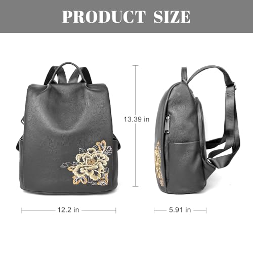 BOYATU Genuine Leather Backpack for Women: Elegant Floral Designer Purse - Small Shoulder Bag for Travel (Grey) - color: Z-grey