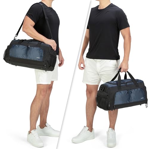 Boarding Blue Gym Bag for Women & Men-20 Inches Lightweight Duffel Bag with Wet Pocket Shoe Compartment Including Water Resistant Pouch (Navy) - color: Navy