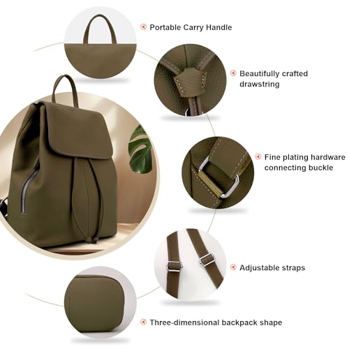 BOYATU Women’s Full-Grain Leather Backpack Purse, Minimal Structured Design, Work Commuter & City Travel, Compact Everyday Essentials, Fashion RFID Pocket Bag ((Olive green) - color: Green