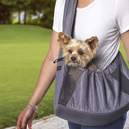 Outward Hound PupPak Sling Dog Carrier, Grey – Hands-Free Sling for Small Pets up to 15 lbs, Adjustable Strap, Mesh Ventilation, Zippered Pocket, Drawstring Fit – Ideal for Travel & Adventures - size: 16.0"L x 6.5"W x 32.0"H