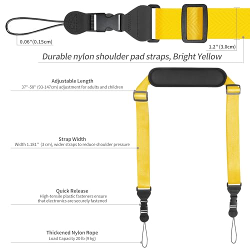 FIEIL Universal Shoulder Strap, Neoprene Padded Bag Strap with Double Adjustable Buckles, Comfortable Neck Lanyard for Camera, Cellphone Tablet,iPad, Laptop, Binocular, Luggage Bag(Bright Yellow) - color: Bright Yellow