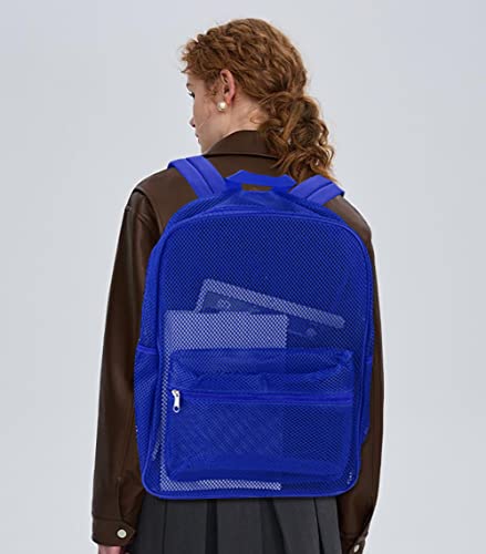 MCWTH Heavy Duty Mesh Backpack, See Through School College Student Mesh Bookbag (Blue) - color: Blue