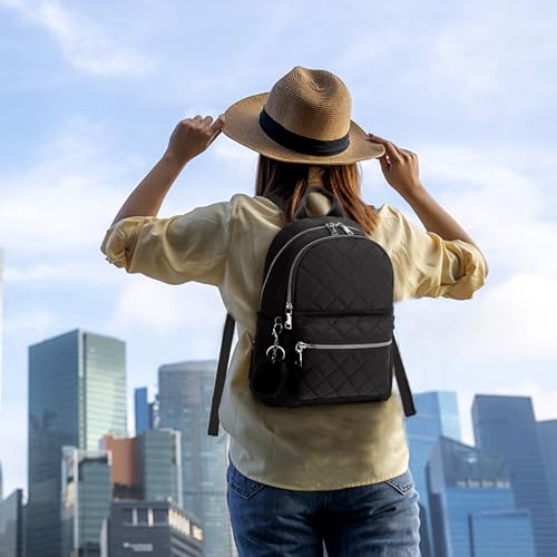 TANTOMI Mini Backpack Purse for Women Lightweight Small Backpack Purse Travel bookbag with Pom - color: Black
