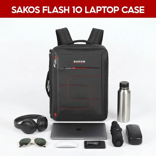 SAKOS Flash 3 in 1 Laptop Bag, 15.6 Inch Convertible Messenger, Shoulder Bag & Backpack, Water Repellent Travel Bag, Professional Work Bag for Men & Women, Briefcase with Laptop Compartment - Black