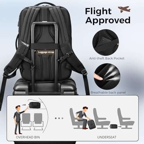 Swissdigital Design Travel Laptop Backpack 43L with USB Charging Port,TSA Friendly Flight Approved Carry-on Luggage Hand,Business Rucksack,Large Weekender Bag Fits 17 Inch Laptop Black | SD1748-01 - color: Black