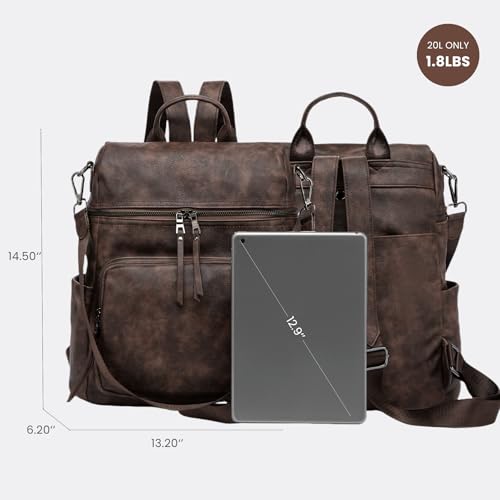 Anti-Theft Backpack Purse for Women, Convertible 3-in-1 Vegan Leather Backpack with Hidden Zipper, Adjustable Shoulder & Crossbody Bag for Travel and Daily Commute - color: B Two Toned Coffee
