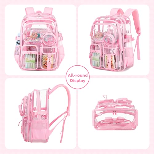 Clear Backpack for Girls School Clear Bookbag Stadium Events Heavy Duty Transparent Back Pack, Pink - color: Pink