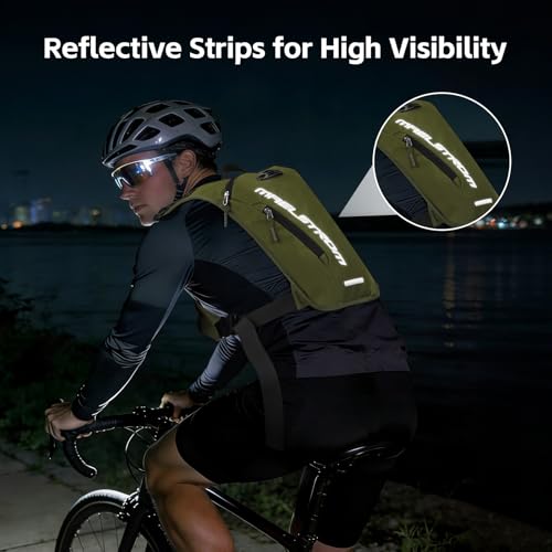 Maelstrom Hydration Vest with 2L Water Bladder Backpack for Running Hiking | Chest Pack, BPA-free, High Flow Bite, Reflective Stripe, Helmet Buckle, Detachable, Breathable Pad, for Cycling, Marathon - color: Army Green