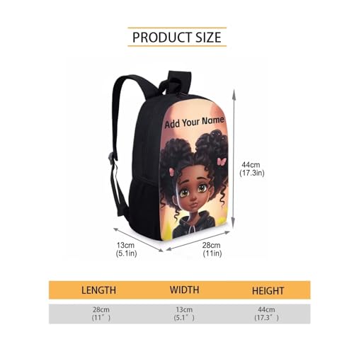 African Black Girls Backpack for School Bag for Kids 2 Grade/3Rd Grade Custom Name Book Bag Age 8-10/10-12 Elementary School Student Personalized Back Packs - color: African Black Girl-12