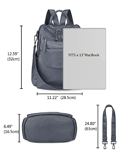 Uromee Backpack Purse for Women Vegan Leather Ladies Fashion Travel Shoulder Bag Convertible - color: 240 Grey