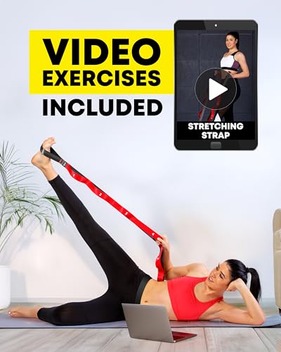 Stretching Strap with Loops - Non Elastic Stretch Band for Physical Therapy, Yoga Strap for Stretching Equipment, Stretch Bands for Exercise and Flexibility - Fascia, Hamstring & Leg Stretcher Belt - style: 10 Loops - Red