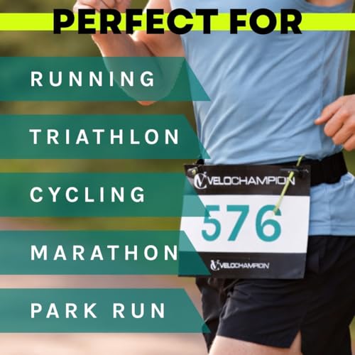 VeloChampion Lightweight Running Belt Waist Pack for Men Women - Elasticated Stretch Fit Race Number Holder - No Pins - 3 Sizes - Run. Triathlon. Cycle. Marathon. Jogging (1, Medium) - size: Medium
