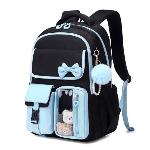 Girls Backpack, School Backpack for Girls, Cute Bow Kids Bookbag for Grils Children Teens for Elementary Middle High School Student, Back To School, Black Blue - color: Black Blue
