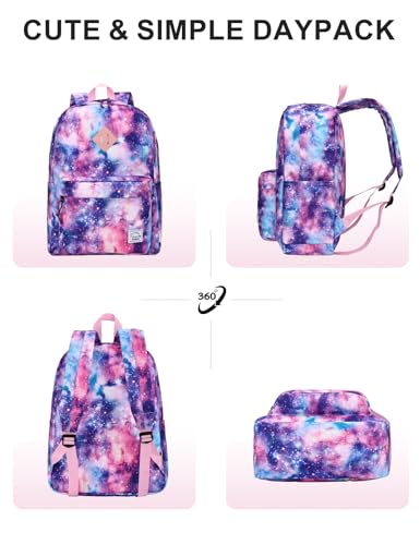 VASCHY Backpack for School, Lightweight Water Resistant Bookbag Casual Daypack for Middle School Teen Girls Pink Galaxy - color: Pink Galaxy