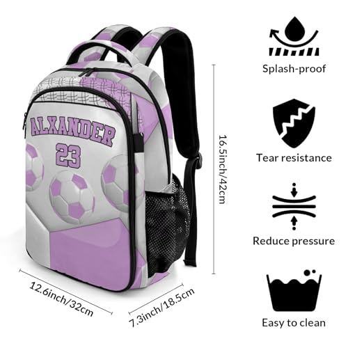 Personalized Name 16.5 Backcpack Sport Ball Athlete Player Soccer Light Purple Toddler Backpack for School Gym Girls Boys Elementary Kids Backpack - color: Light Purple