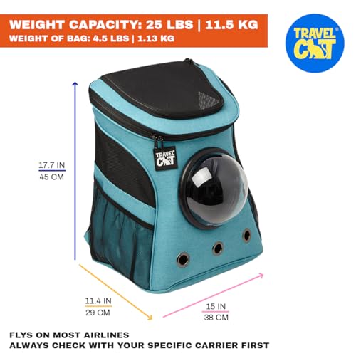 Fat Cat Backpack Carrier - Airline Approved Cat Carrier with Space Capsule Bubble for for Small Cats, Kitten - Premium Aqua Cat Carrier Backpack for Outdoor, Travel, Hiking, Pet Supplies - size: 15.0"L x 11.4"W x 17.7"H