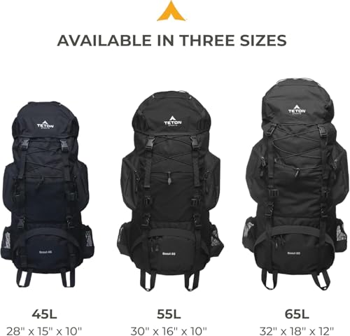 Teton 55L Scout Internal Frame Backpack for Hiking, Camping, Backpacking, Rain Cover Included, Pacific - color: Pacific, size: 55L
