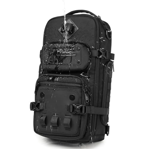 OZUKO Sling Bag for Men, Waterproof Crossbody Backpack, Tactical EDC Chest Pack with Tripod Holder for Travel, Hiking, Photography, Commuting - color: Black