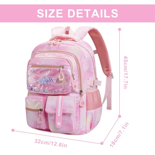 MCWTH Backpack for Teen Girls, Kawaii Cute Kids Elementary Student School Backpacks (Happy Pink) - color: Happy Pink