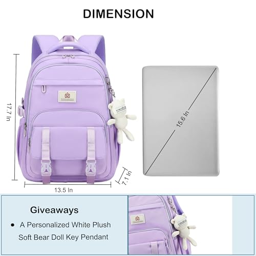 Hidds College Backpack Laptop Backpacks 15.6 Inch for Men Women Elementary Middle High School Book Bag For Teens Girls Boys Student Anti Theft Travel Daypack Large Bookbags-Purple - color: Purple