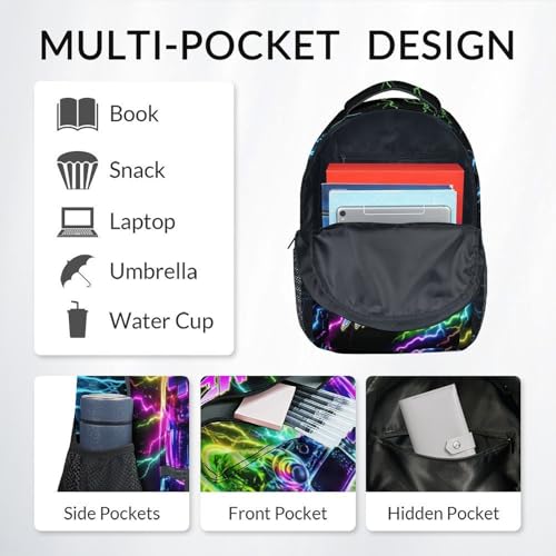 Gamer Backpack for Boys Kids Teens, Custom Gaming Bookbag with Name - 17 Inch Personalized Video Game Backpacks for Middle School - color: Colorful