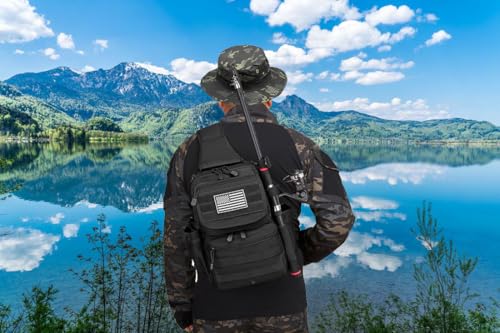 Tactical Sling Tackle Backpack Holster Fishing Crossbody Shoulder Strap Bag 15L Water Bottle Molle Accessories Pouch - color: Black