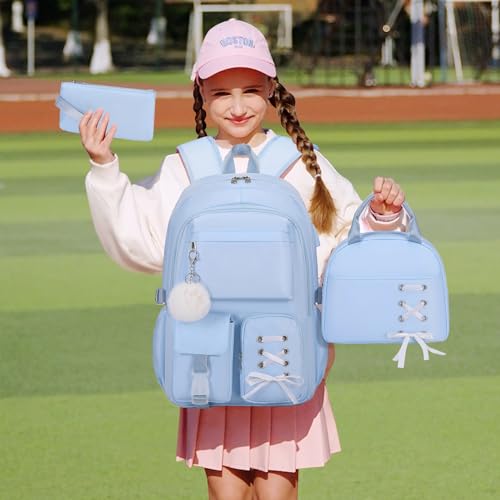 Scothen Backpacks for Girls, Girls Backpack with Lunch Box & Pencil Pouch for Teens Girl Kids Elementary Middle High School College Student Bookbag Daypack Laptop Travel Backpack for Women - color: Blue