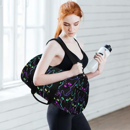 MNSRUU Sports Duffel Bags, Neon Cat Athletic Gym Bag Overnight Workout Travel Tote Luggage for Men Women Yoga - color: Cat TH0030