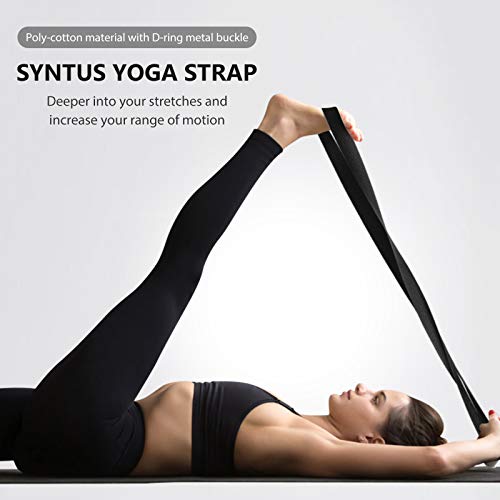 Syntus Yoga Block and Yoga Strap Set, Soft Non-Slip Yoga Blocks 9×6×4 inches, 8FT Metal D-Ring Strap for Yoga, General Fitness, Pilates, Stretching and Toning - color: Black