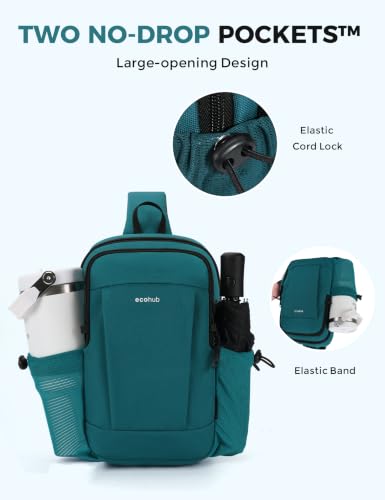 ECOHUB Small Crossbody Bags for Women Men, Anti-Theft RFID Blocking Sling Backpack with Sturdy SBS Zippers Water Resistant Chest Shoulder Bag Daypack with 9 Pockets Travel Work Hiking, Teal - color: Small-turquoise