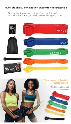 Pull Up Assist Bands Set, 5 Resistance Bands 15-125 lbs, Exercise Bands with Storage Bag, Workout Fitness Training