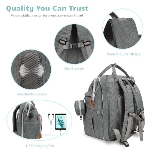 Diaper Bag Backpack for New Parents, Large Capacity Baby Travel Bag with Bottle Holders, Multiple Compartments (Grey) - color: Grey