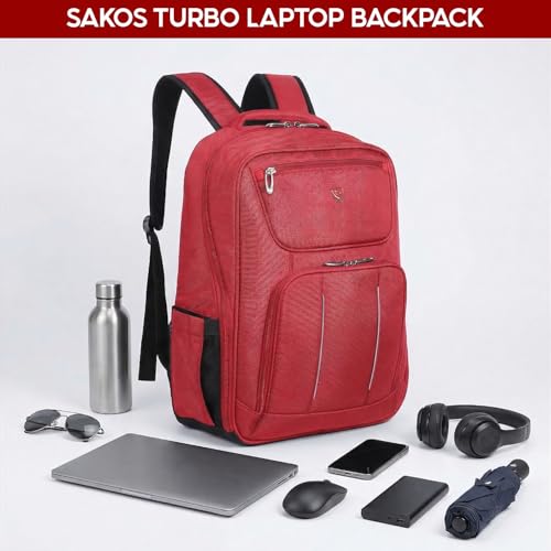 SAKOS Turbo 15.6 inch Laptop Backpack, Professional Travel Backpack Carry on Flight - TSA Approved, Water Repellent Luggage Backpack for Men & Women, College Backpack with Laptop Compartment - Red - color: 4. Turbo - Red