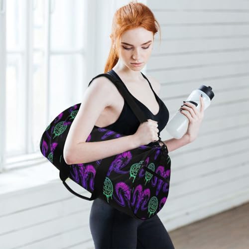 MNSRUU Duffel Bags Mystical Ram Skull Sports Gym Bag Travel Luggage Overnight Bags for Men Women Duffel Bags for Traveling - color: Goth 15