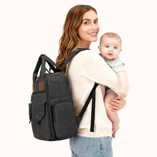 JSTPRO Diaper Bag Backpack with Portable Changing Pad, Black