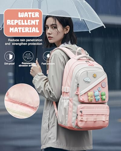 High Middle School Backpack For Girls Pink Laptop Bookbag For Women Cute Backpacks For School Teens College Large Capacity School Bag For Girls Waterproof