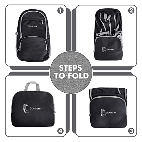 ZOMAKE Lightweight Packable Backpack 30L, Foldable Travel Hiking Daypack - color: A-black