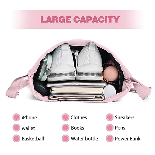 BAVELOE Drawstring Backpack with Wet Pocket Gym Backpack Water-Resistant Cinch String Bag Beach Swim for Women Men - color: Pink