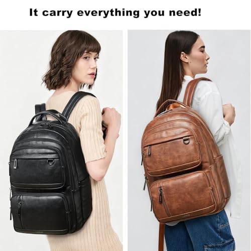 LATMAP Vegan Leather Backpack 17Inch Laptop Backpack for Women Travel Brown | Large capacity, laptop compartment, water-resistant, easy to wipe clean, TSA-friendly, with luggage strap & pickpocket-proof - color: Brown