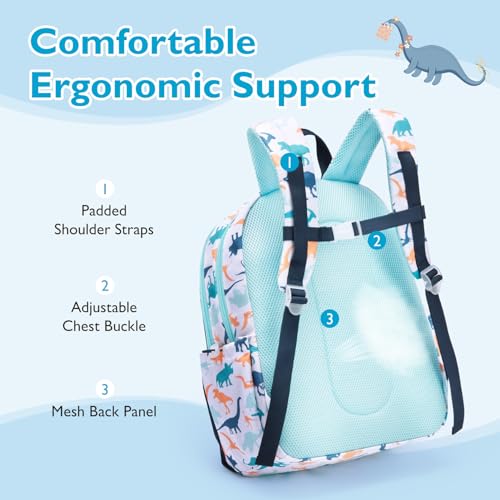 mommore Kids Backpack for Boys Girls 4-8 Kindergarten Elementary School Backpack with Lunch Box - 15” H Fit Folder - color: Blue Dinosaur, style: 2 Pcs