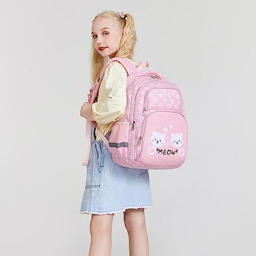 abshoo Cute Cat School Backpack For Girls Elementary Kindergarten Kids School Bag (Cat Pink A) - color: Cat Pink