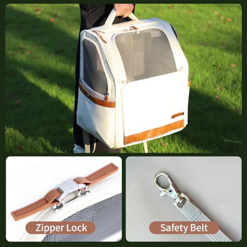 Large Cat Carrier Backpack, Shaded Small Dog Backpack with Breathable Mesh, Soft Side Safety Pet Backpack for Hiking, Travel, Outdoor, White - color: White