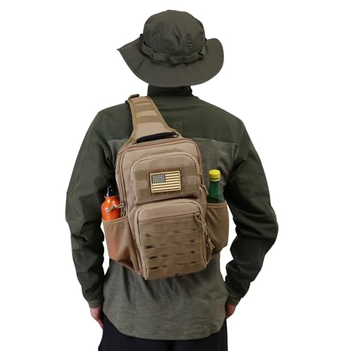 Rover Sling Pack Tactical Shoulder Sling Bag Backpack with Bottle Holder Crossbody Chest Bag, Coyote - color: Coyote
