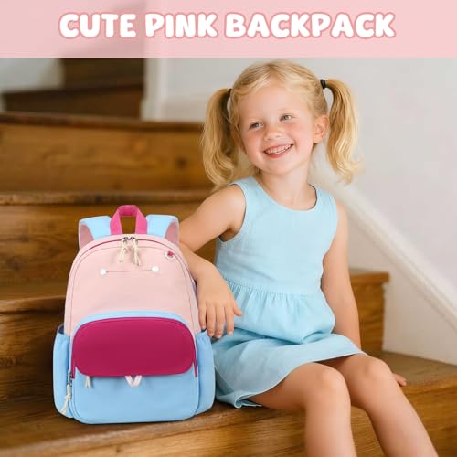 BTOOP Kids Backpack for Boys Girls 3-6, Preschool Kindergarten Backpack with Insulated Lunch Compartment & Chest Strap, Cute Lightweight School Travel Bag Fits A4 Folder - color: Pink-sky Blue, size: Age 3-6 (14.5" H Fit Folder)