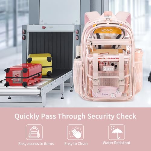 Cusangel TPU Pink Clear backpack for Girls women,18" See Through Heavy Duty Bookbag,warehouses, school and other security check locations (Pink) - color: Pink-18in